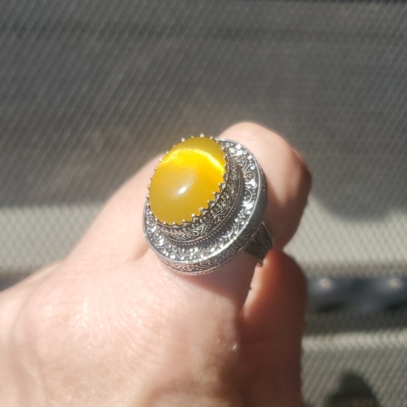 New Amazing Baltic Amber Egg Yolk 925 Silver Statement Ring. - Picture 5 of 16